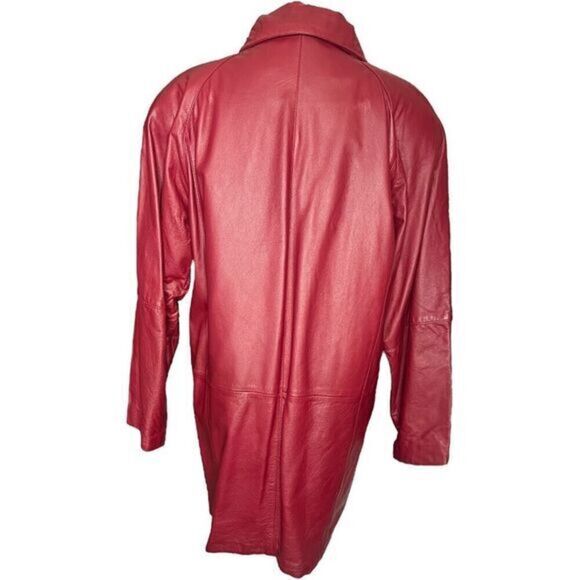 PELLE Red Leather Mid Length‎ Jacket Fully Lined Shoulder Pads Size Medium - Picture 3 of 12